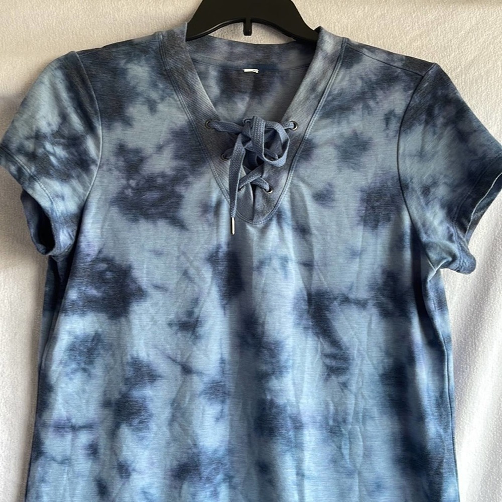 Blue women tie-dye midi dress .